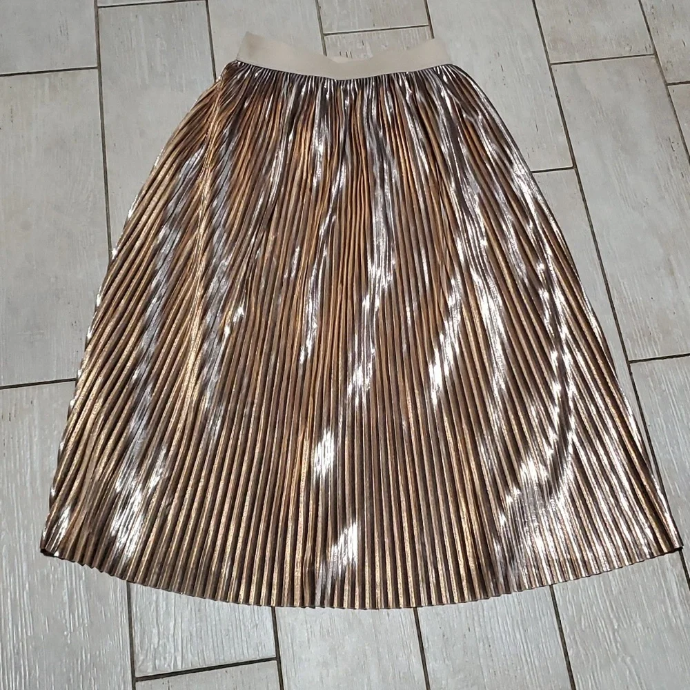 Medium Mid-Length Skirt with Gold and Silver Pleats - Picture 2 of 4